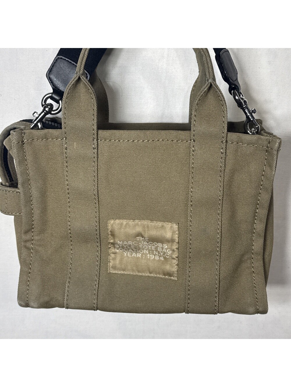 Marc Jacobs The Mini Tote Bag Khaki Canvas Crossbody Purse - Stained - Picture 4 of 13